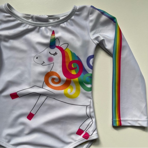 Flap Happy Girls' Rash Guard Swimsuit - Magic Stripe Unicorn - Size 2 - Picture 2 of 12